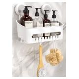 Shower Caddy - Suction Cup Shower Shelf+Soap Dish+Hooks - 1 Sec Installation NO-Drill Removable Powerful Waterproof Organizer - Retail: $28