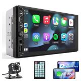 Double Din Car Stereo with Apple Carplay and Android Auto,7 Inch Full HD Touchscreen Car Radio Bluetooth, Car Stereo with Backup Camera, Support Mirror Link, Steering Wheel USB/AUX/Subwoofer. SCREEN C