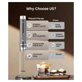Rechargeable Milk Frother with Stepless Speed Control, LunaFro Max Handheld Electric Foam Maker Waterproof Drink Mixer Foamer with Stand & Detachable Whisks for Lattes, Cappuccino - Retail: $36