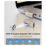2Pack 24Pin 240W Magnetic Right Angle USB C Male to USB C Female Adapter, 40Gbps Type C Adapter Extender 90 Degree, 4K Video for USB 4 Steam Deck, ROG Ally, Switch, PC, Tablet, iPhone 15 16 - Retail: 