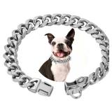 Stainless Steel Silver Gold Dog Collars with Safety Buckle Lock, Cuban Link Chain Training Collar,15MM Strong Dog Necklace Heavy Duty Chew Proof for Small Medium Large Dog - Retail: $20