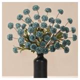 6pcs Fake Flowers Faux Silk Pompon Mums, Bulk Fake Mini Chrysanthemums with Stems, Artificial Kiku Flowers for Vase DIY Centerpieces Bouquet Floral Arrangements Decorations, Dusty Blue - Retail: $11