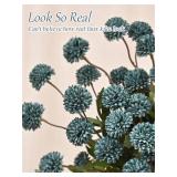 6pcs Fake Flowers Faux Silk Pompon Mums, Bulk Fake Mini Chrysanthemums with Stems, Artificial Kiku Flowers for Vase DIY Centerpieces Bouquet Floral Arrangements Decorations, Dusty Blue - Retail: $11