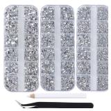 Massive Beads 6800pcs+ Flatback Glass Hotfix Iron On Rhinestones Crystal for DIY Making with 1 Tweezer & 1 Picking Pen for Shoes, Clothes, Face Art, Bags, Manicure (Clear Crystal, 6-Sizes) Container h