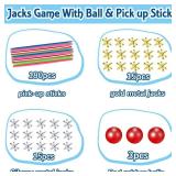 3 Sets Jacks Game and Pick Up Sticks, 180 Pcs Sticks and 30 Pcs Metal Jax with 3 Pcs Red Rubber Balls, Classic Pick Up Sticks Game for Kids Adults Family - Retail: $10