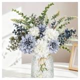 Der Rose Fake Flowers in Vase Silk Artificial Navy Blue Flowers Arrangements with Glass Vase for Dinning Coffee Table Centerpieces Home Kitchen Farmhouse Wedding Decor - Retail: $19