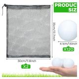 120 Pcs Plastic Practice Golf Balls Bulk Hollow Training Golf Balls with 2 Pcs Mesh Drawstring Storage Bags for Indoor Outdoor Training and Practice(White) - Retail: $26