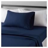Amazon Basics Lightweight Super Soft Easy Care Wrinkle Free Microfiber 3 Piece Bed Sheet Set with 14-Inch Deep Pockets, Twin, Navy Blue, Solid, Kids, Men & Women Bedding - Retail: $12