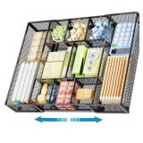 Expandable Desk Drawer Organizer, Mesh Drawer Organizer Tray with 10 Adjustable Compartments, Desk Organizers and Accessories, 5 Dividers Drawer for Office Supplies, Makeup & Vanity (Black) - Retail: 