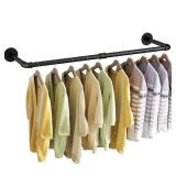 Wall Mounted Clothes Rack 24in, Industrial Pipe Wall Mount Clothing Rack, Heavy Duty Iron Garment Racks, Space Saver Multi-purpose Hanging Rod for Laundry Room, Closet Storage, 1 Pack - Retail: $22