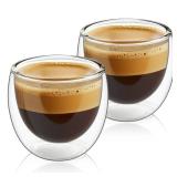 Double Walled Espresso Cups 3 oz, Glass Espresso Shot Cup Set of 2, Small Coffee Mugs for Ristretto, Lungo, Machiato, Ideal Gift for Christmas, Birthday. ONE IS SCRACTCHED.