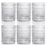 Set of 6 Romantic Water Glasses, 12 oz Hobnail Glasses Tumbler, Clear Embossed Vintage Glassware Set for Beer, Cocktail, Soda, Beverages - Retail: $24