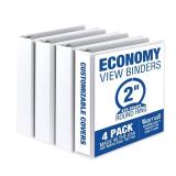 2 Inch 3 Ring Binders, Economy Round Ring, Clear View Cover, 425 Sheet Capacity - for School, Home, Office - White, 4 Pack - Retail: $19