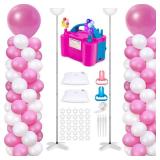 2 Sets Balloon Column Stand and Balloon Pump, Adjustable Metal 9 Feet Balloon Stands for Floor, Balloon Column kit for Baby Shower Graduation Birthday Wedding Party - Retail: $32