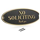 Brass No Soliciting Thank You Sign 2" x 5" Door Sign, No Soliciting Brass Plaque Metal Home Decor Accessories Door or Wall Pre Drilled Hole(Black Gold) - Retail: $12