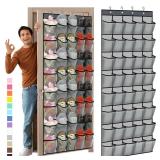 Over the Door Shoe Organizer with 40 Large Breathable Mesh Pocket, Space Saving Hanging Shoe Rack Hanger Gray Behind the Door Storage Holder for Entryway Closet Bedroom Utility Room Women Men - Retail