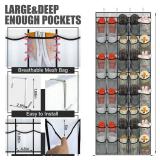 Over the Door Shoe Organizer with 40 Large Breathable Mesh Pocket, Space Saving Hanging Shoe Rack Hanger Gray Behind the Door Storage Holder for Entryway Closet Bedroom Utility Room Women Men - Retail