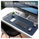 Large Office Leather Desk Mat, Mouse and Keyboard Pad, Computer and Laptop Mat, Desktop Protector and Cover, Writing Pad and Blotter (31.5"x15.7", Dark Blue) - Retail: $13