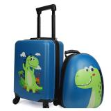 Dinosaur Kids Suitcase for Boys, 18 Hardside Dinosaur Toddler Suitcase Set with Spinner Wheels and Backpack, Kids Carry on Luggage Set Rolling Travel Kid