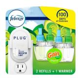 Febreze Plug In Air Freshener, Odor-Fighting Scented Oil Starter Kit, Air Fresheners for Home and Bathroom and Kitchen, Long Lasting for Strong Odors, Gain Original Scent, Warmer + 2 Refill