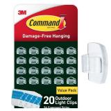 Command Outdoor Light Clips, 20 Clear Clips and 24 Strips, Damage Free Hanging Christmas Decorations with Weather Resistant Strips, Wall Clips for Hanging Outdoor Lights and Cable Management