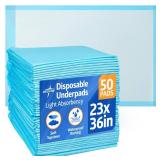 Medline Light Absorbency Underpad, 23\" x 36\", 50 Count, Disposable Bed, Furniture & Surface Protection, For Kids, Adults, Elderly, Puppy Pad, Changing Pad, Incontinence Pee Pad, Chucks