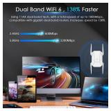 2025 AX1800 WiFi 6 Extender Signal Booster - Dual Band 2.4G/600Mbps & 5.8G/1200Mbps, WiFi Extender with Gigabit Port, 802.11AX Tech, 12999 Sq.Ft Long Range WiFi Repeater, Connects 100+ Devices - R