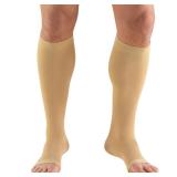 Truform 30-40 mmHg Compression Stockings for Men and Women, Knee High Length, Open Toe, Beige, Large
