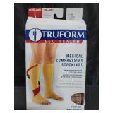 Truform 30-40 mmHg Compression Stockings for Men and Women, Knee High Length, Open Toe, Beige, Large