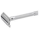 MERKUR 23C Double Edge Safety Razor - Polished Chrome, Long Knurled Brass Handle, Made in Germany, Plastic-Free, Three Piece Design, Closed Comb, Straight Bar