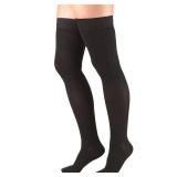 Truform 30-40 mmHg Compression Stockings for Men and Women, Thigh High Length, Dot-Top, Closed Toe, Black, Medium