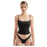 SUUKSESS Women Sexy Square Neck Tank Top Summer Y2K Going Out Tops Casual Sleeveless Basic Cami Shirts (Black, S)