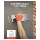 VEVOR Tile Tools, Stainless Steel Squared Notch Tile and Flooring Trowel, 10.9 x 4.4 in Pro Grade Drywall Tool, Ergonomic Rubber Grip Comfort Handle, for Apply, Spread, Flatten, Smooth, Polish