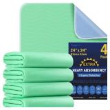 4 Pack 24 x 24 Extra Heavy Absorbency Washable Underpads, Waterproof Nursing Pads Incontinence Bed Pads, Reusable Washable Pee Pads for Dogs, Diaper Changing & Adults, Washable Puppy Pads
