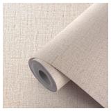Akywall Beige Peel and Stick Wallpaper Grasscloth Contact Paper Textured Removable Linen Self Adhesive Stick on Wall Paper Waterproof Vinyl Roll for Cabinet Drawer 15.7\" x 78.7\"