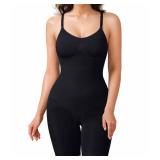 BRABIC Waist Trainer Bodysuit for Women Tummy Control Shapewear Round Neck Seamless Butt Lifter Full Body Shaper (Small, Black Mid Thigh)