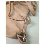 Beige Leather Hobo Shoulder Bag