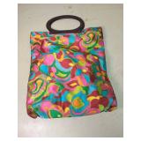 Multicolor Psychedelic Print Handbag with Wooden Handle