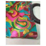 Multicolor Psychedelic Print Handbag with Wooden Handle