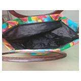 Multicolor Psychedelic Print Handbag with Wooden Handle