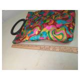 Multicolor Psychedelic Print Handbag with Wooden Handle