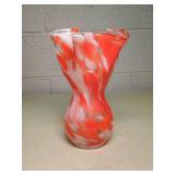 Hand Blown Art Glass Vase - Orange and White Swirl Pattern