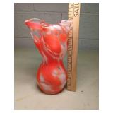 Hand Blown Art Glass Vase - Orange and White Swirl Pattern
