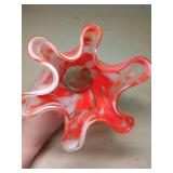 Hand Blown Art Glass Vase - Orange and White Swirl Pattern