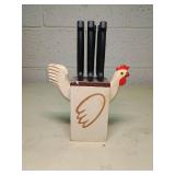 Wooden Rooster Knife Block with knives