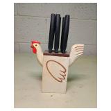 Wooden Rooster Knife Block with knives