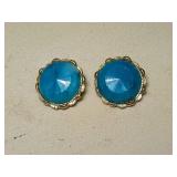 Blue Glass Cabochon Clip-on Earrings