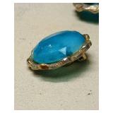 Blue Glass Cabochon Clip-on Earrings