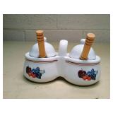 Houston Harvest Double Condiment Server with Wooden Spoons