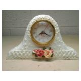 Decorative White Ceramic Mantel Clock with Roses